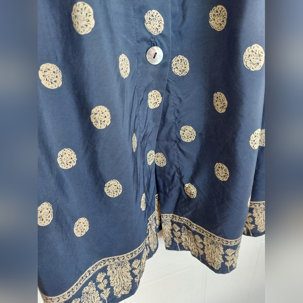 Vintage Apriori Escada Blue Gold Polka Dot Silk Skirt - Mother Of Pearls - Small - Picture 5 of 8